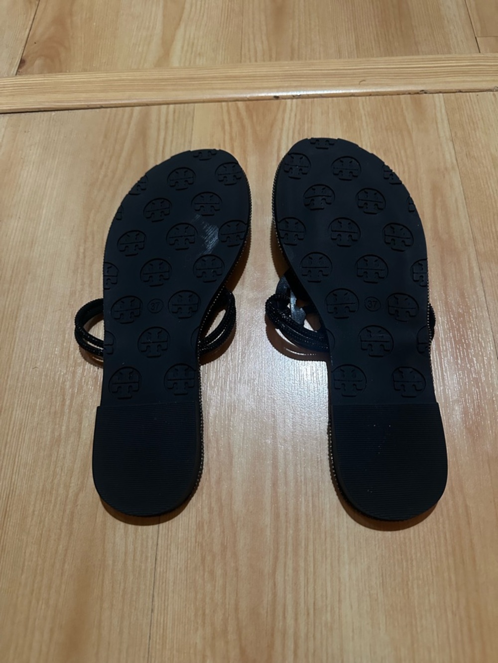 Tory Burch Black Embellished Logo Thong Sandals - Picture 3 of 4